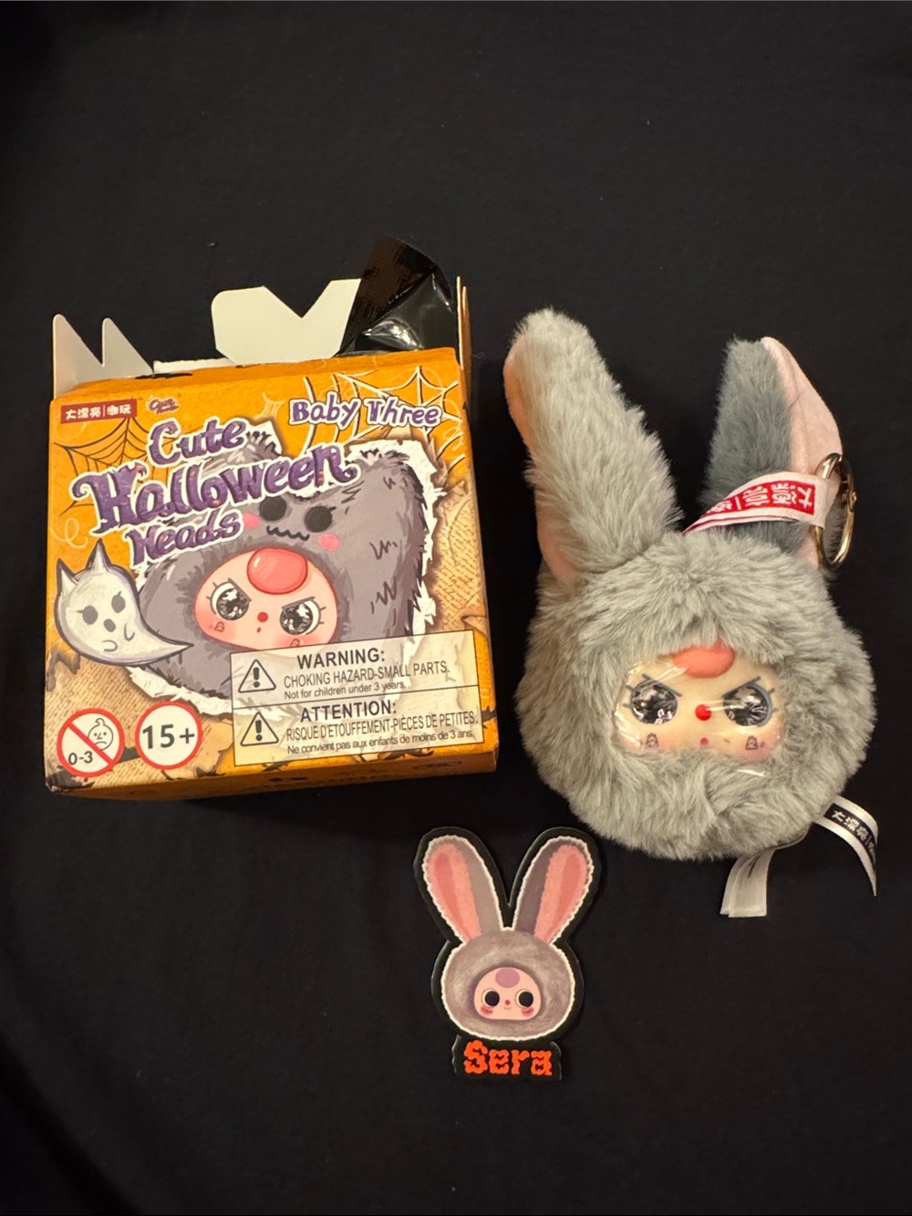 Confirmed Baby Three Cute Halloween Heads Keychain Plush Bunny Sera Ghost Eyes